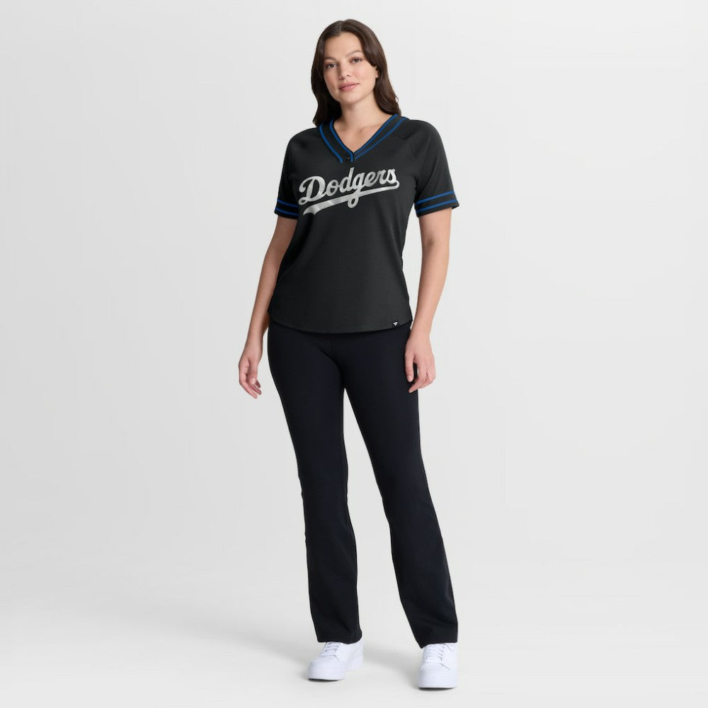 Los Angeles Dodgers Women's Diva Race Ahead Raglan V-Neck T-Shirt - Black