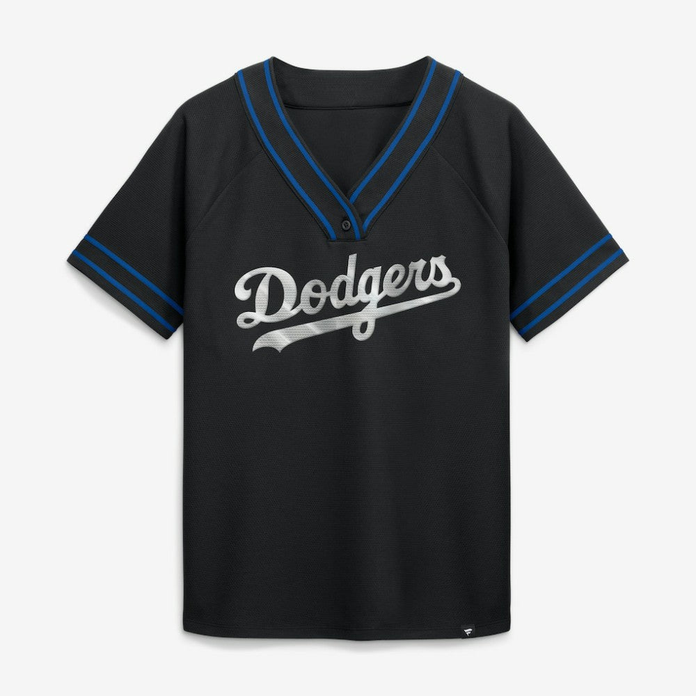 Los Angeles Dodgers Women's Diva Race Ahead Raglan V-Neck T-Shirt - Black