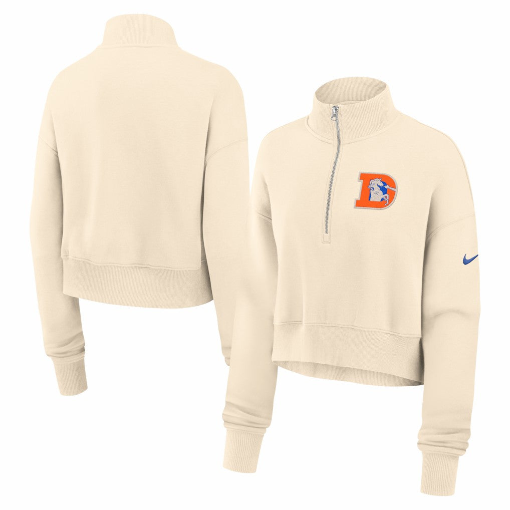 Denver Broncos Women's Legacy Phoenix Fleece Cropped Half-Zip Sweatshirt - Cream | Nike discount