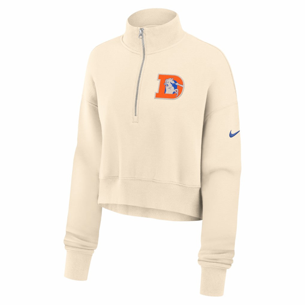 Denver Broncos Women's Legacy Phoenix Fleece Cropped Half-Zip Sweatshirt - Cream | Nike discount