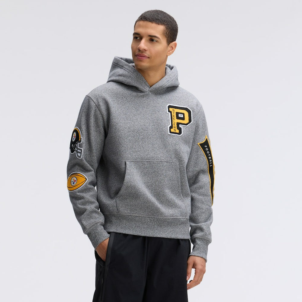 Pittsburgh Steelers IconicFleece Letterman Hoodie - Athletic Heather Gray for sale