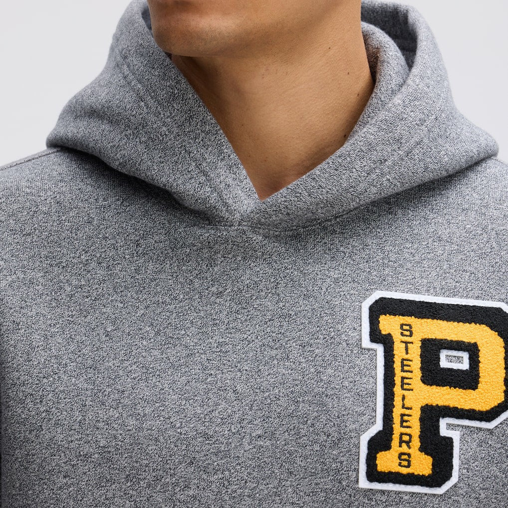 Pittsburgh Steelers IconicFleece Letterman Hoodie - Athletic Heather Gray for sale