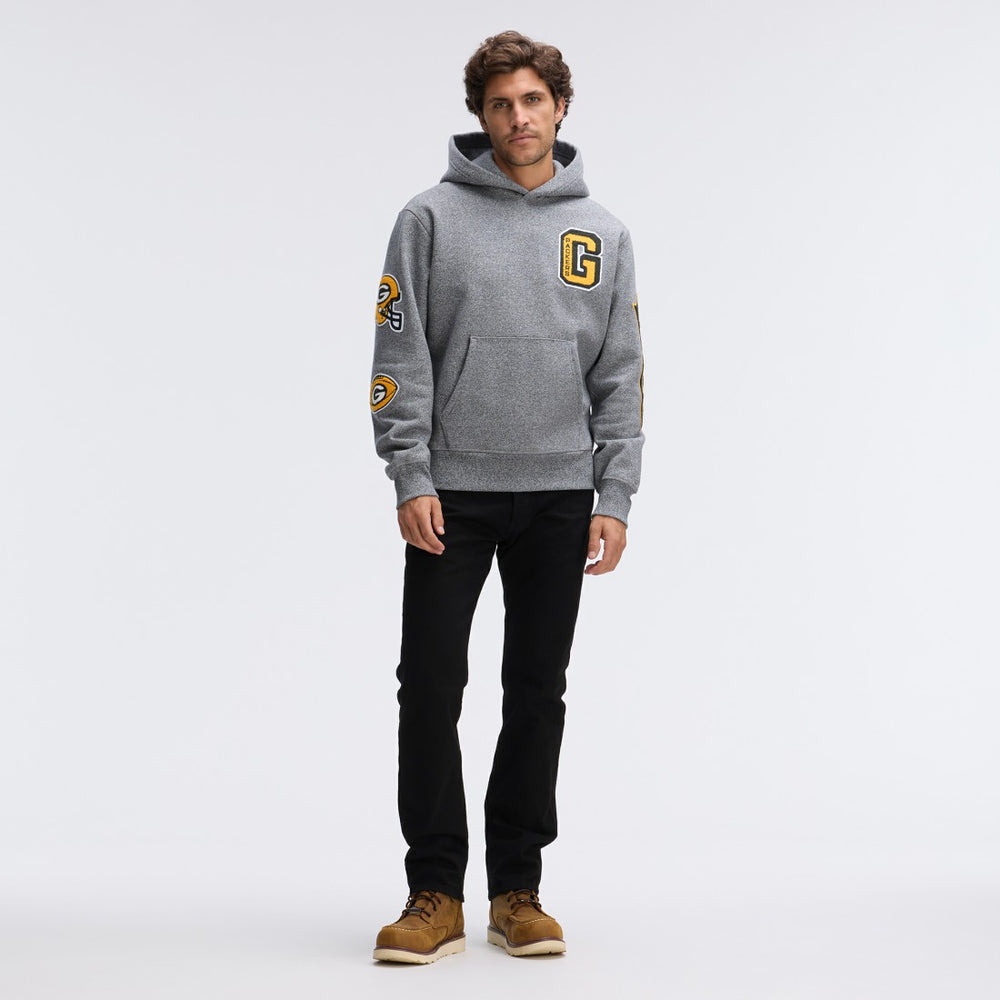 Green Bay Packers IconicFleece Letterman Hoodie - Athletic Heather Gray cheap