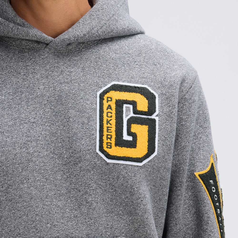 Green Bay Packers IconicFleece Letterman Hoodie - Athletic Heather Gray cheap