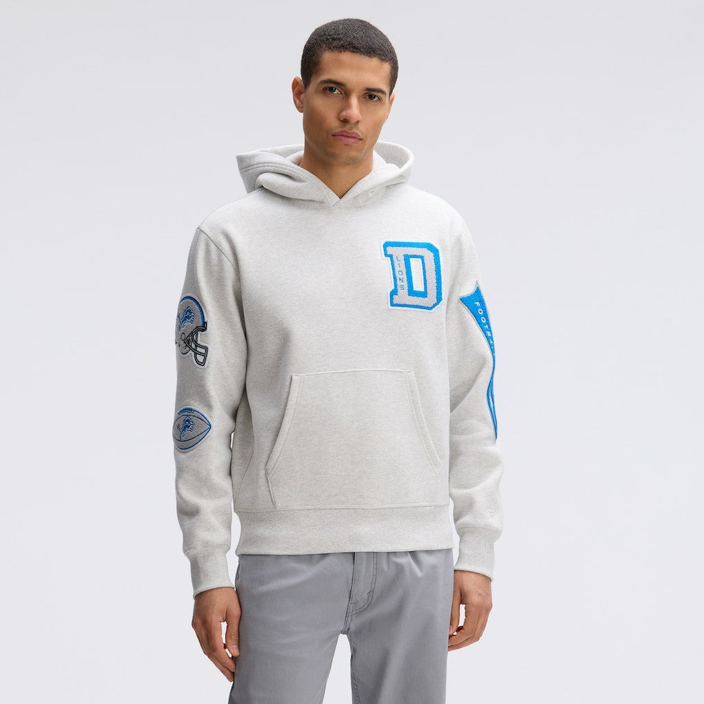 Detroit Lions IconicFleece Letterman Hoodie - Heather Gray for sale