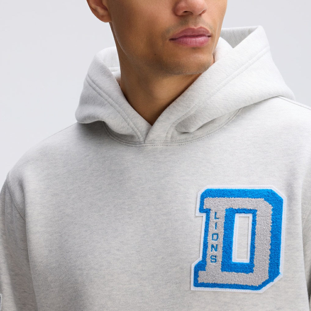 Detroit Lions IconicFleece Letterman Hoodie - Heather Gray for sale