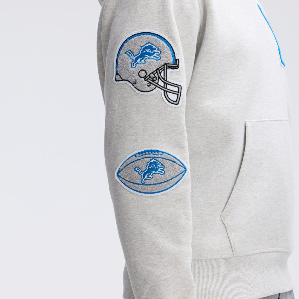 Detroit Lions IconicFleece Letterman Hoodie - Heather Gray for sale
