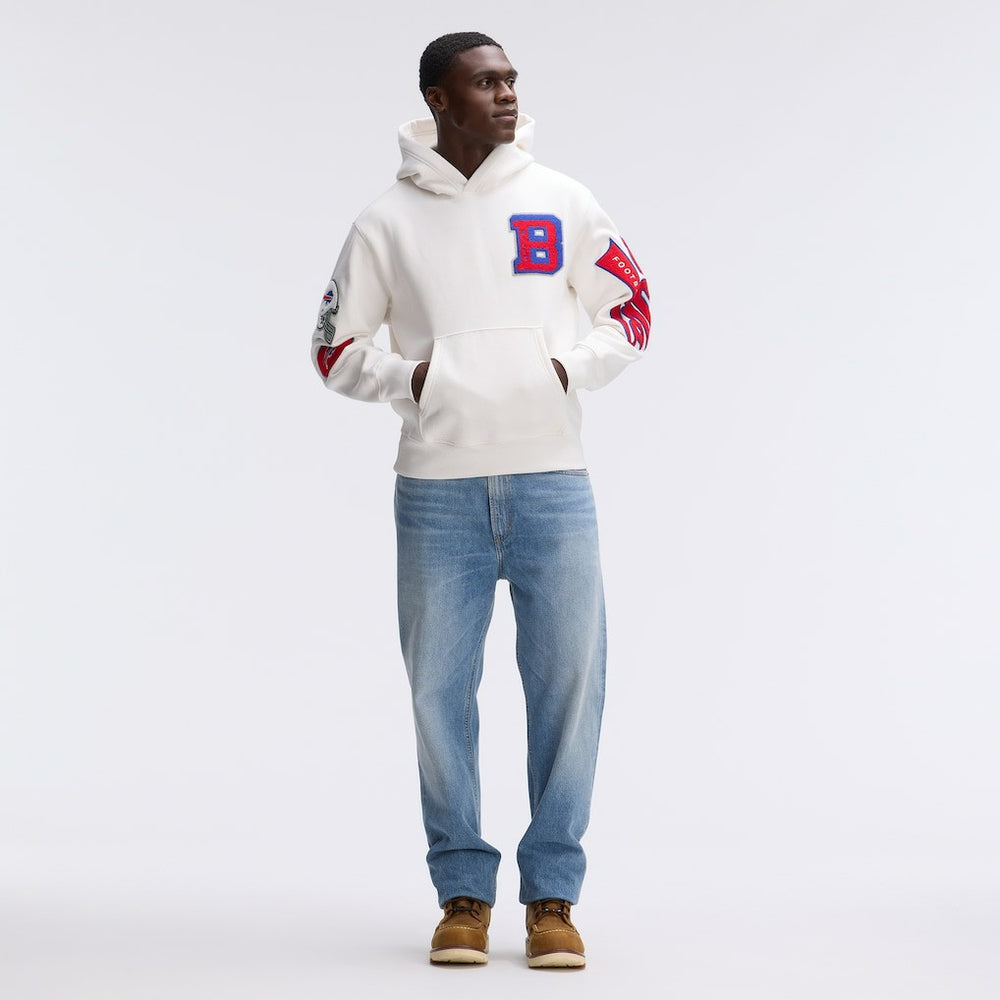 Buffalo Bills IconicFleece Letterman Hoodie - Oatmeal on sale