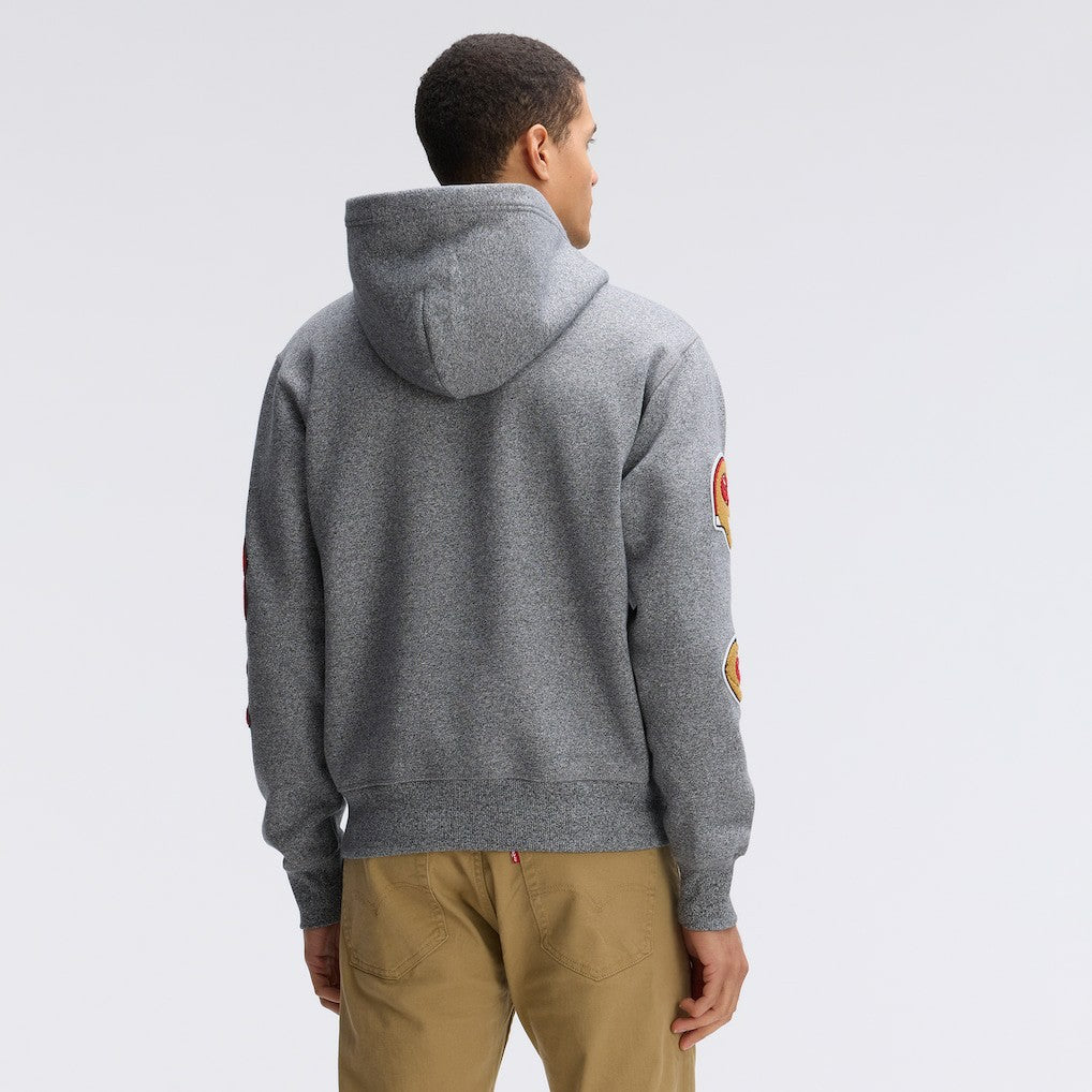 San Francisco 49ers IconicFleece Letterman Hoodie - Athletic Heather Gray sale