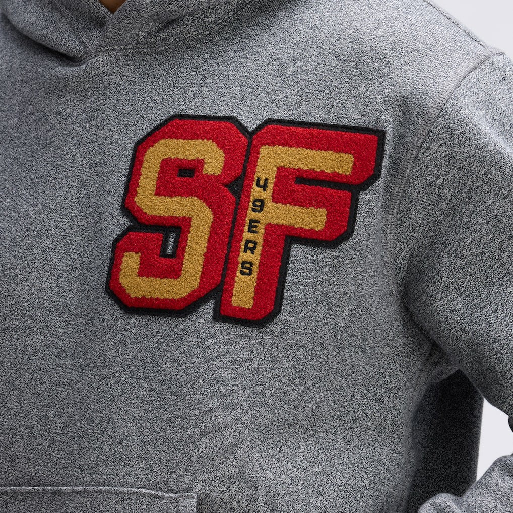 San Francisco 49ers IconicFleece Letterman Hoodie - Athletic Heather Gray sale