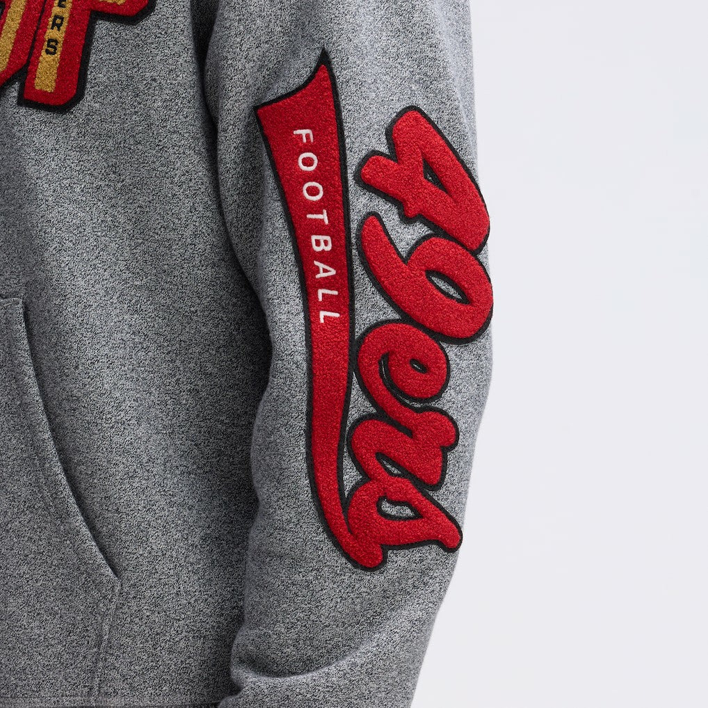 San Francisco 49ers IconicFleece Letterman Hoodie - Athletic Heather Gray sale