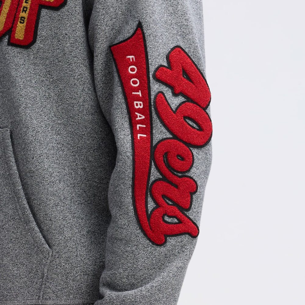 San Francisco 49ers IconicFleece Letterman Hoodie - Athletic Heather Gray sale