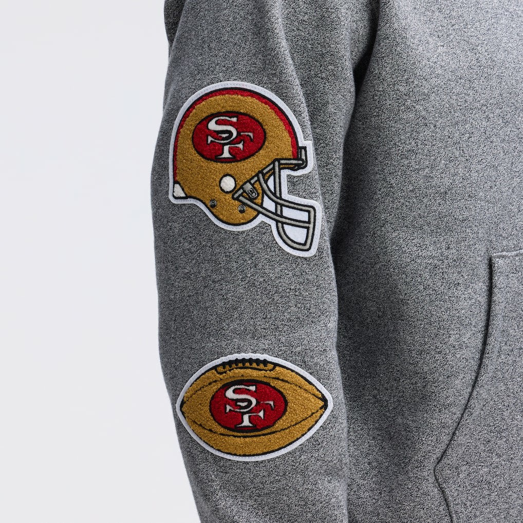 San Francisco 49ers IconicFleece Letterman Hoodie - Athletic Heather Gray sale