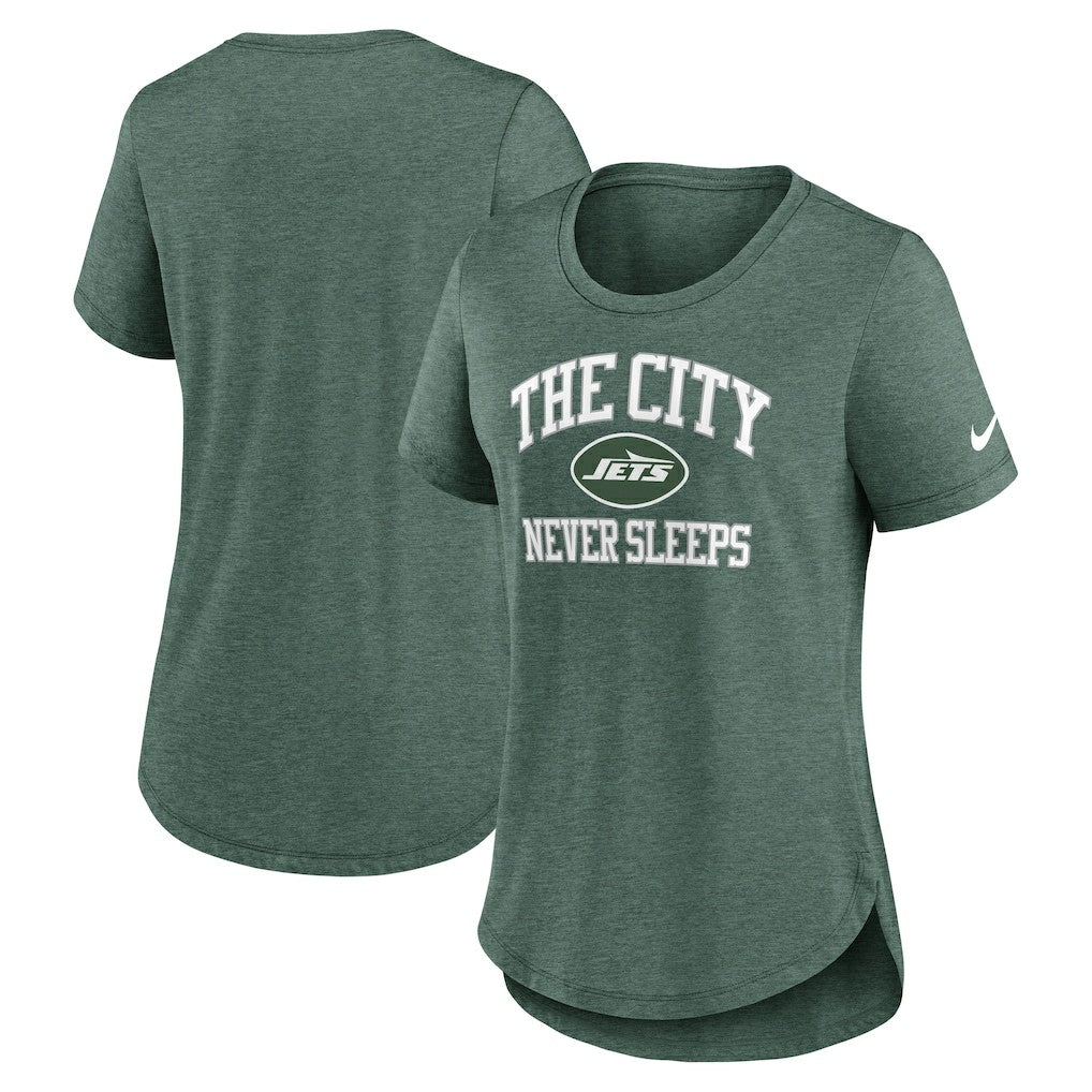 New York Jets Women's The City Never Sleeps Tri-Blend T-Shirt - Heather Green | Nike discount