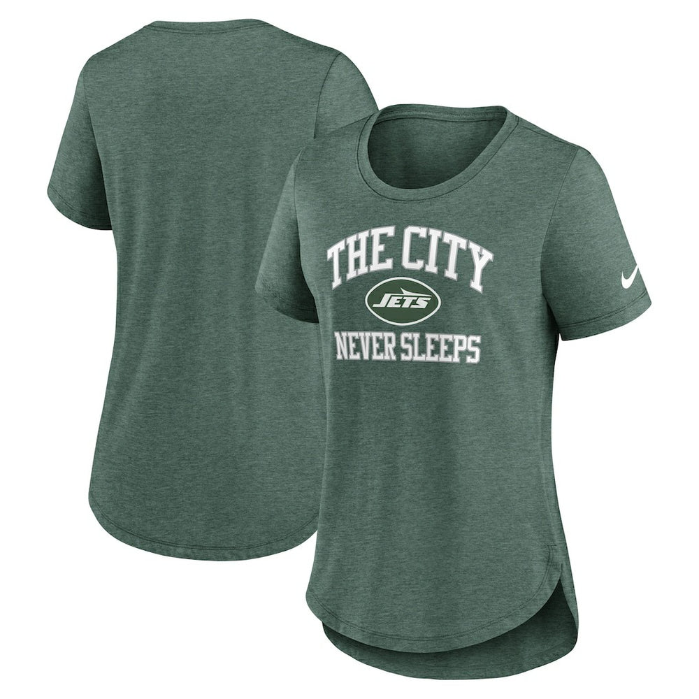 New York Jets Women's The City Never Sleeps Tri-Blend T-Shirt - Heather Green | Nike discount