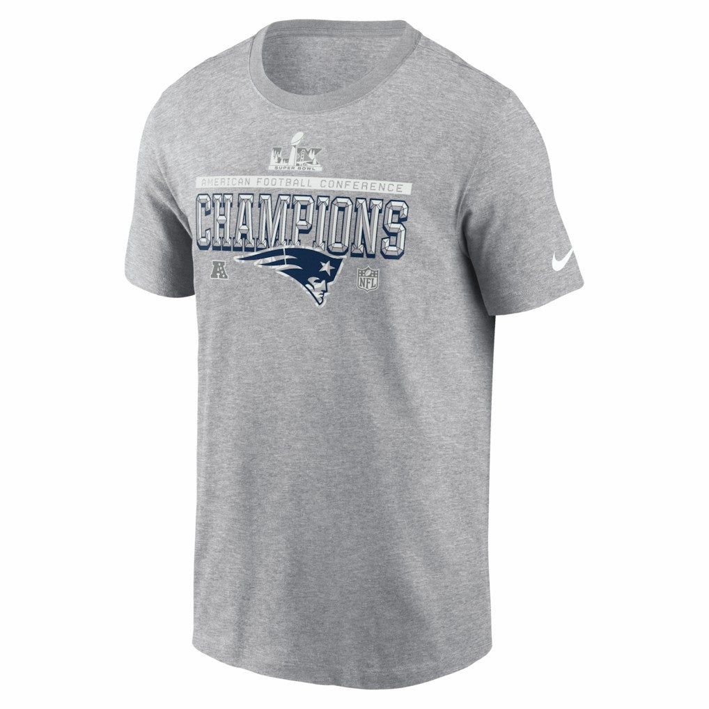 New England Patriots 2025 AFC Champions Locker Room Trophy Collection Tall T-Shirt - Heather Gray | Nike for sale