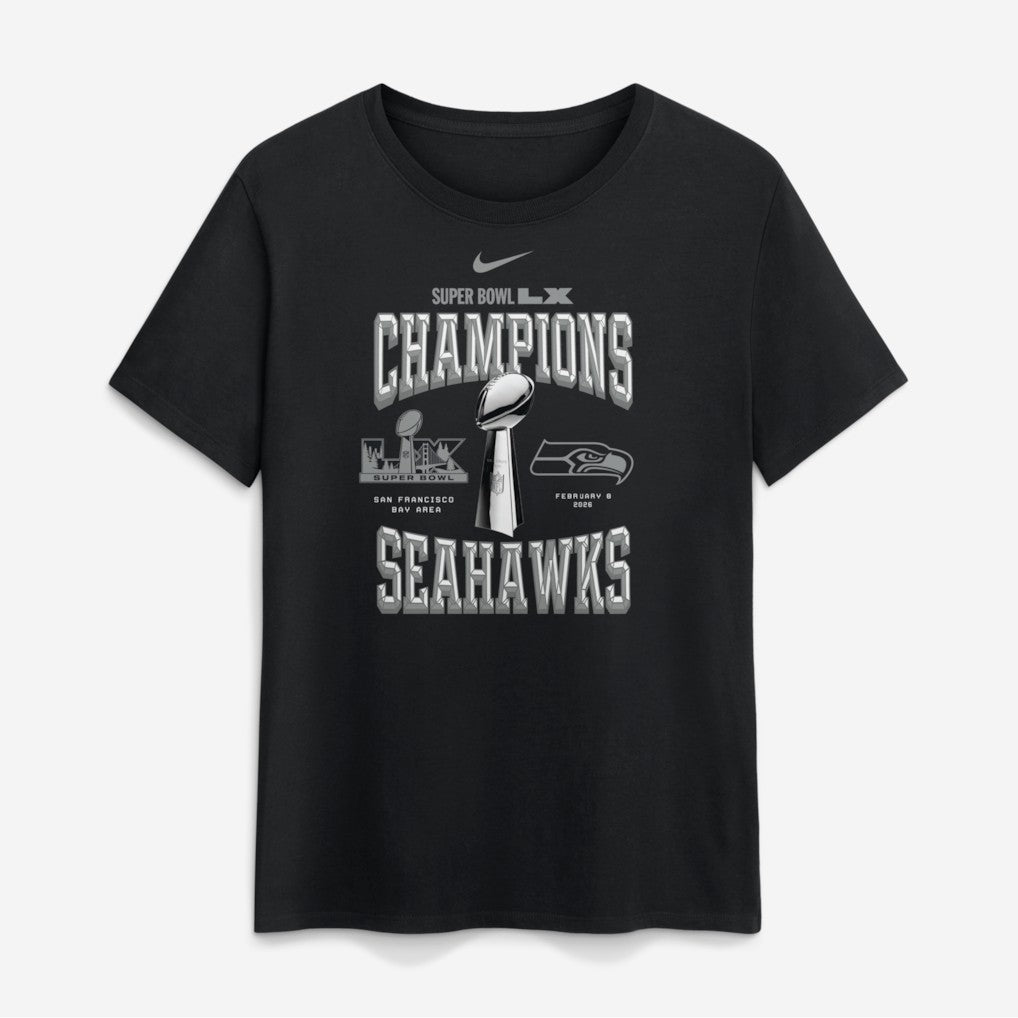 Seattle Seahawks Women's Super Bowl LX Champions Locker Room Trophy Collection T-Shirt - Black | Nike for sale