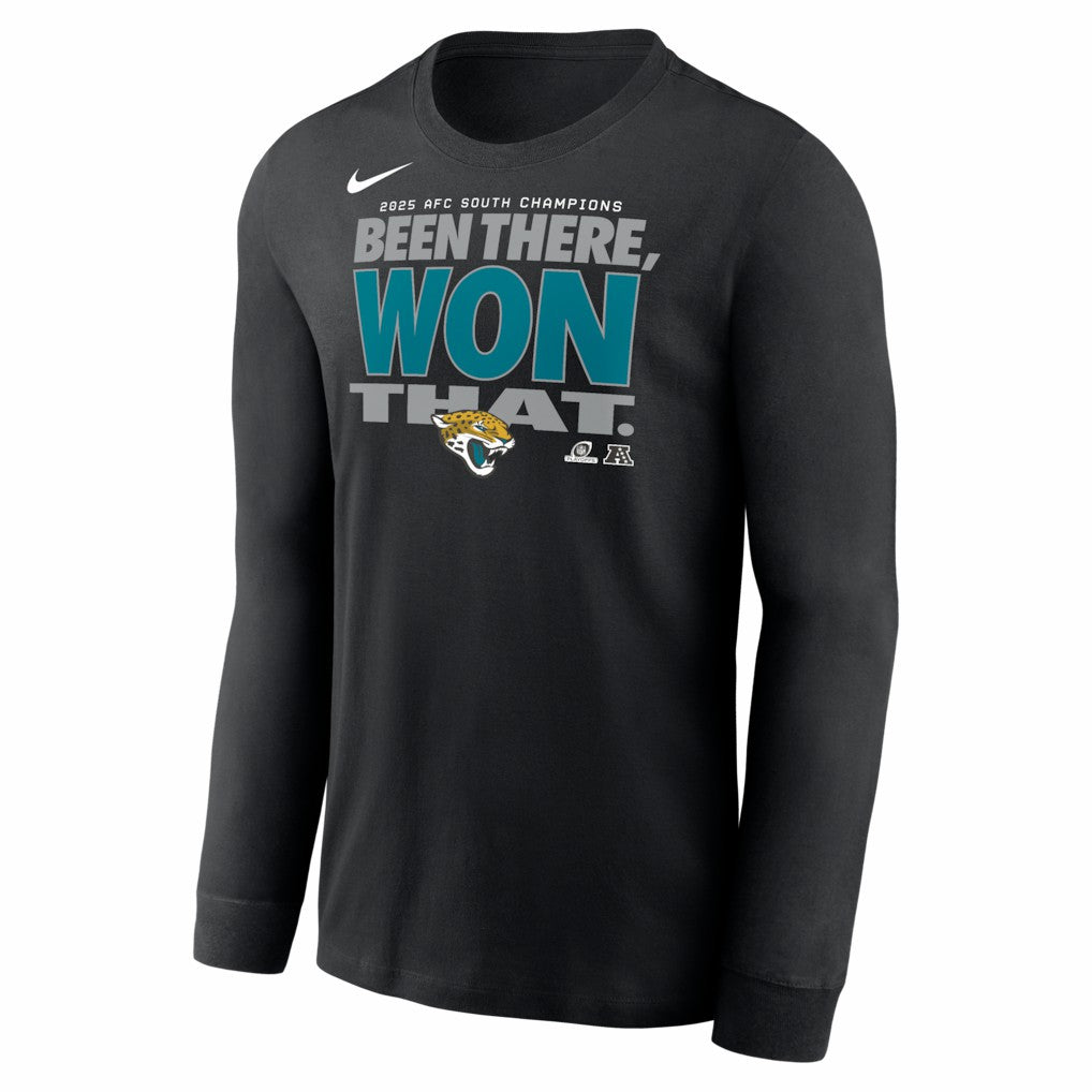Jacksonville Jaguars 2025 AFC South Division Champions Locker Room Trophy Collection Long Sleeve T-Shirt - Black | Nike for sale