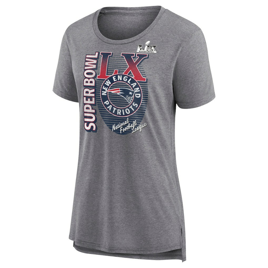 New England Patriots Women's Super Bowl LX Retro Tri-Blend T-Shirt - Heather Gray discount