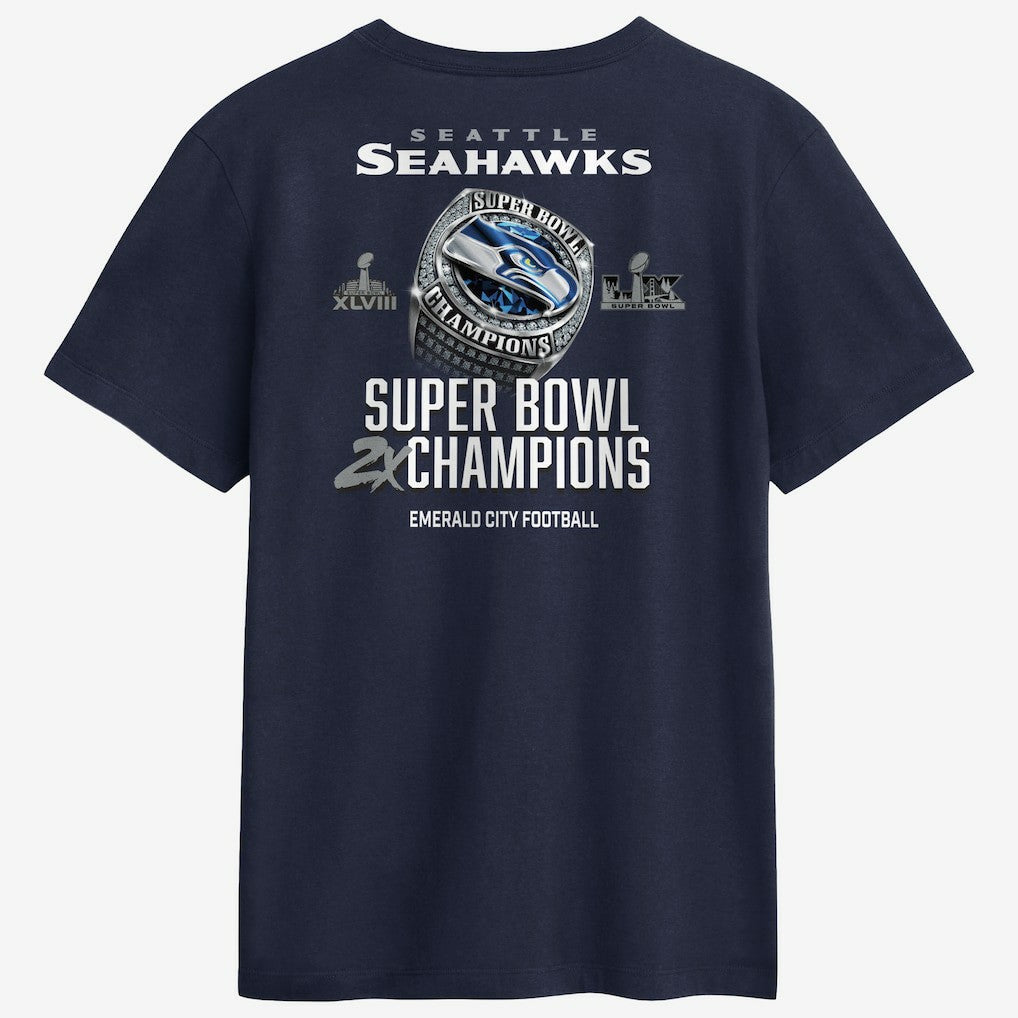 Seattle Seahawks Two-Time Super Bowl Champions Downtown Ring Club T-Shirt - College Navy | Nike online
