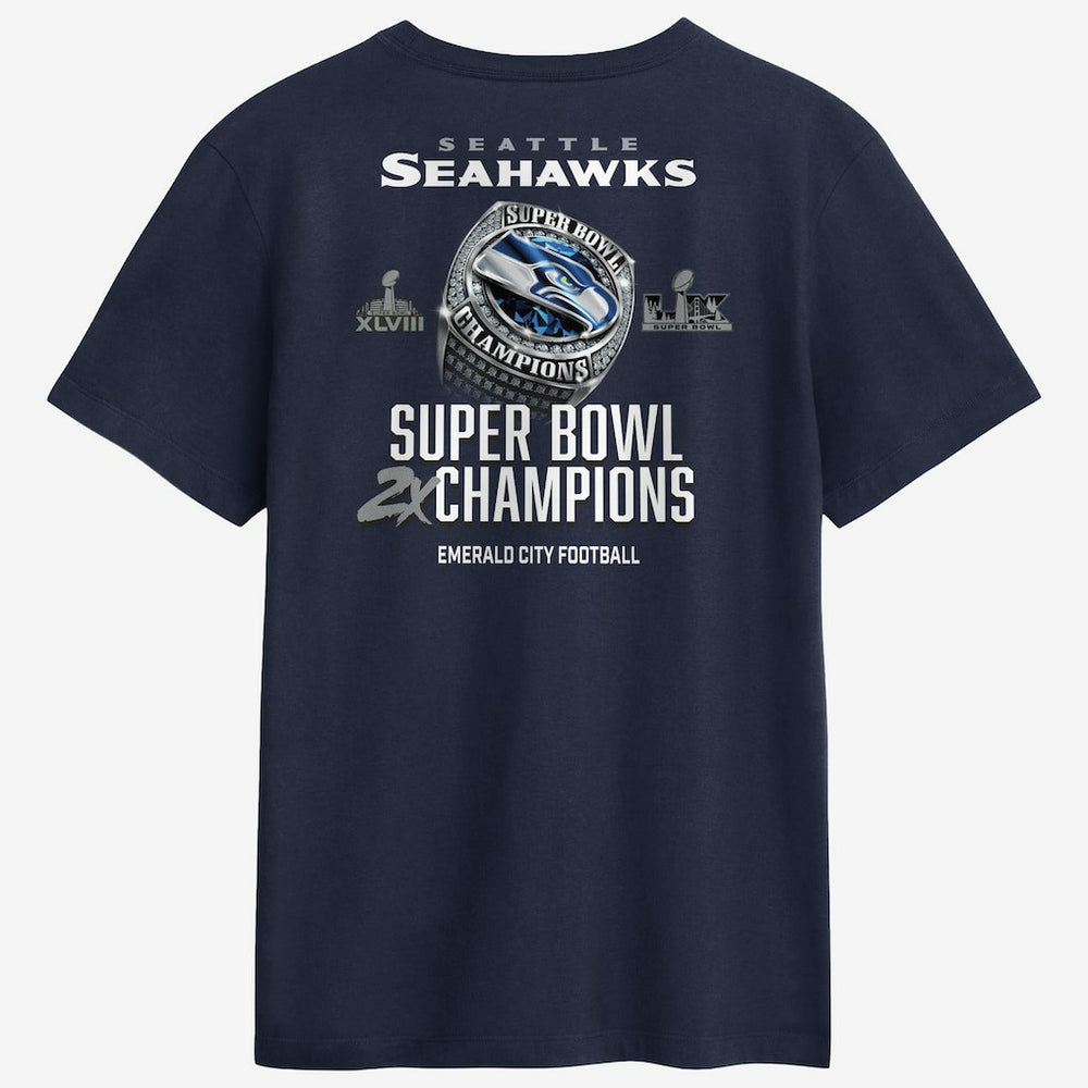 Seattle Seahawks Two-Time Super Bowl Champions Downtown Ring Club T-Shirt - College Navy | Nike online