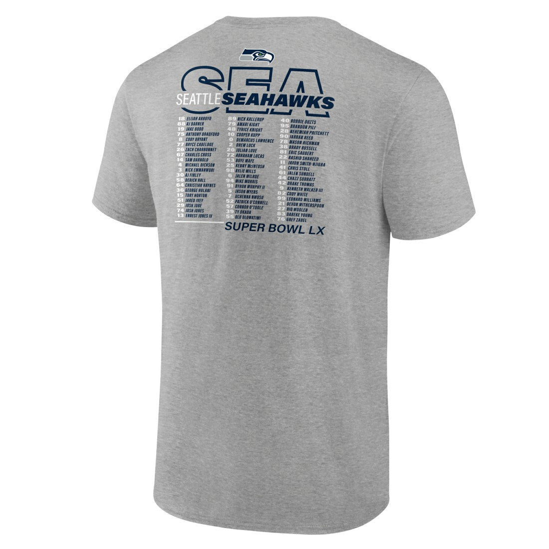 Seattle Seahawks Super Bowl LX Roster T-Shirt - Heather Gray cheap