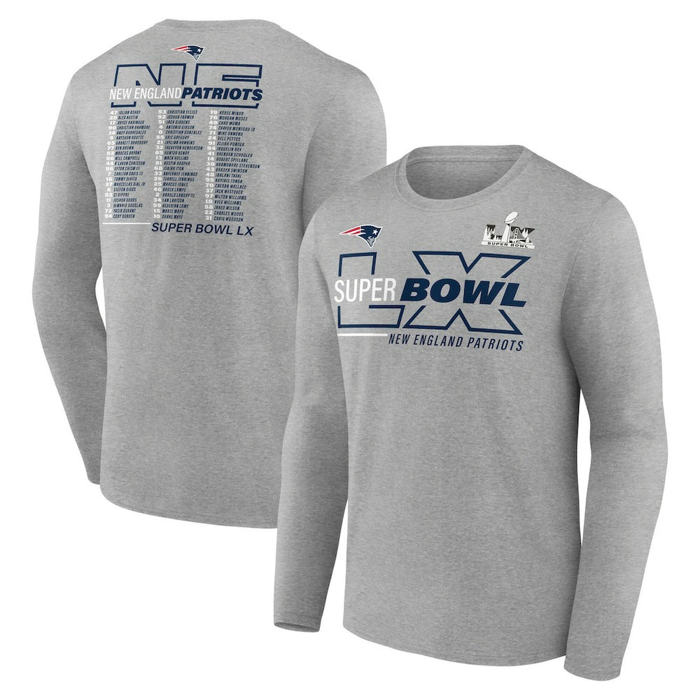 New England Patriots Super Bowl LX Roster Long Sleeve T-Shirt - Heather Gray cheap