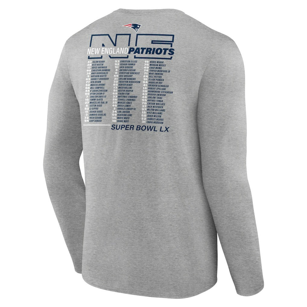 New England Patriots Super Bowl LX Roster Long Sleeve T-Shirt - Heather Gray cheap