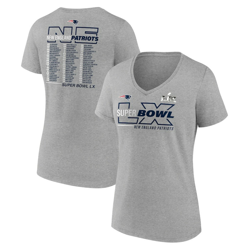 New England Patriots Women's Super Bowl LX Roster V-Neck T-Shirt - Heather Gray outlet