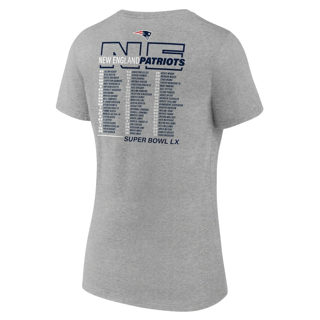 New England Patriots Women's Super Bowl LX Roster V-Neck T-Shirt - Heather Gray outlet