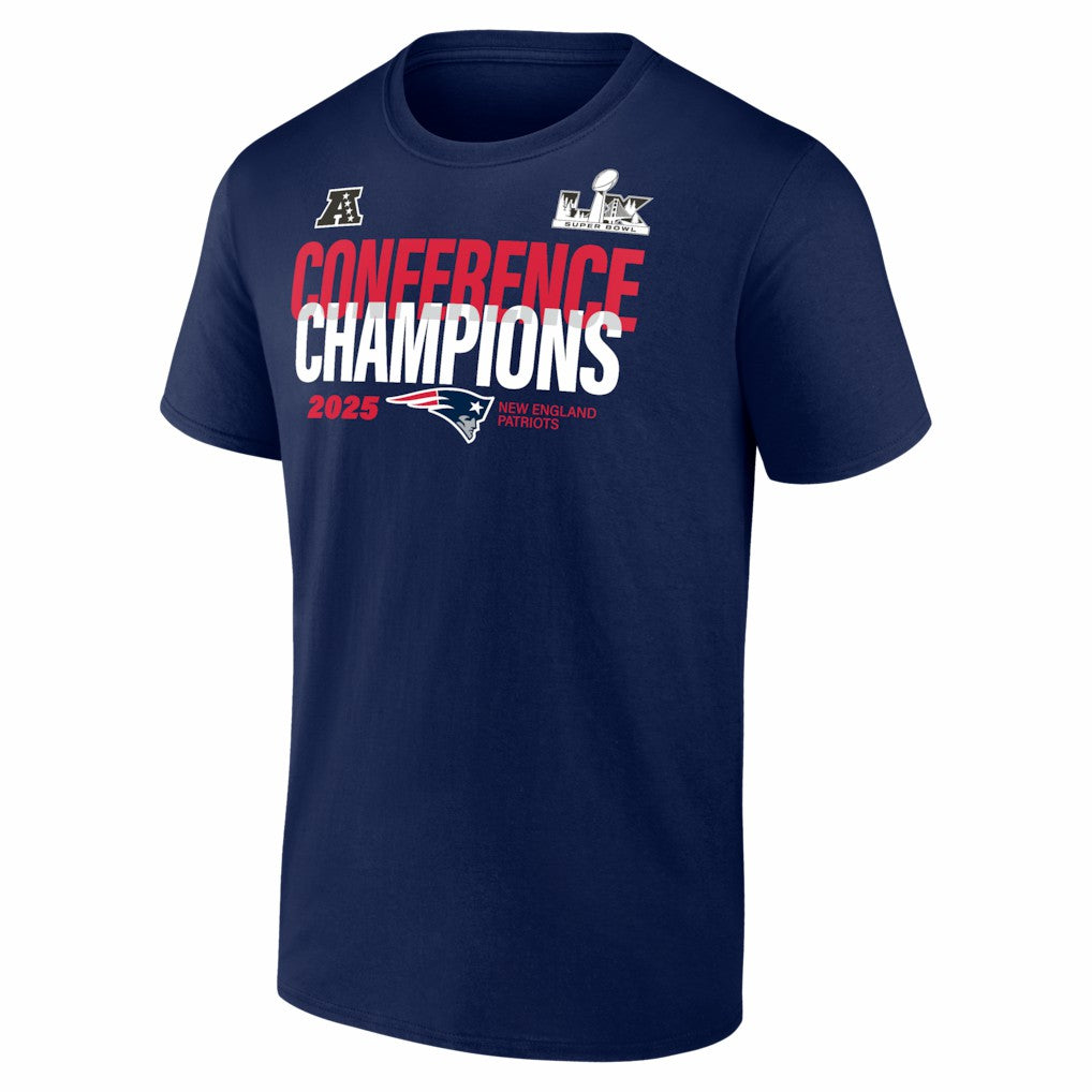 New England Patriots 2025 AFC Champions Right Side Draw T-Shirt - Navy discount