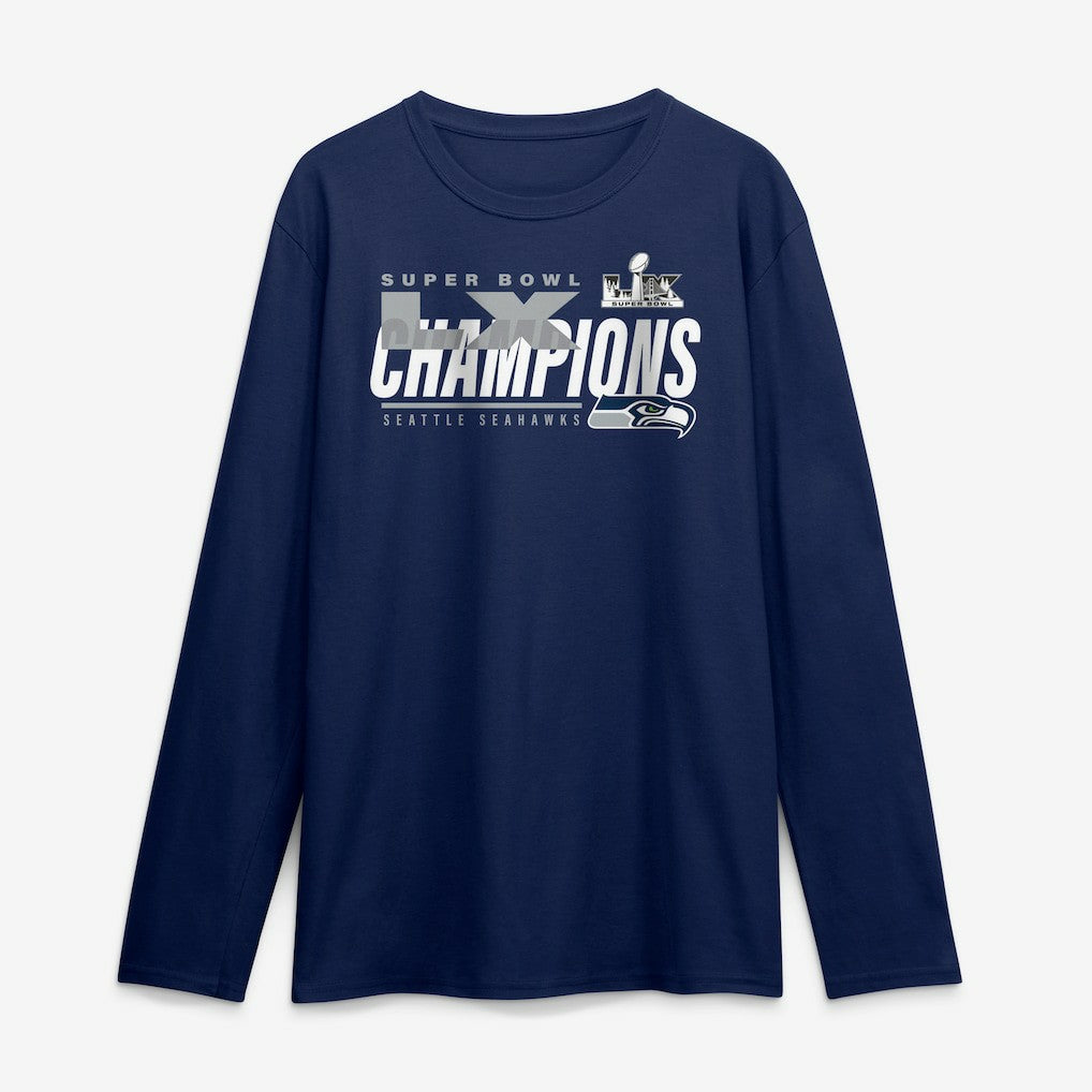 Seattle Seahawks Super Bowl LX Champions Iconic Victory Long Sleeve T-Shirt - College Navy discount