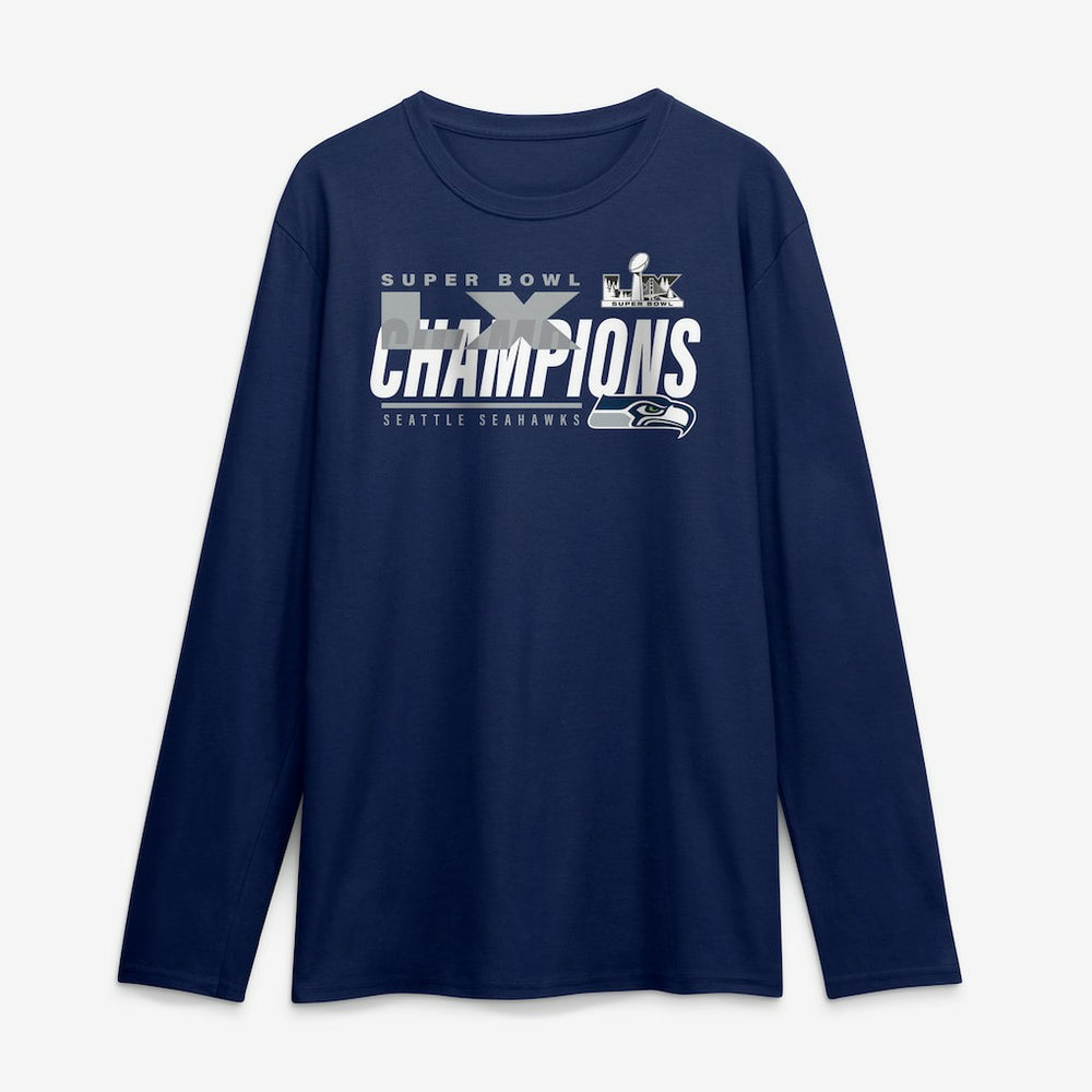 Seattle Seahawks Super Bowl LX Champions Iconic Victory Long Sleeve T-Shirt - College Navy discount