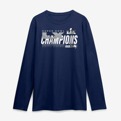 Seattle Seahawks Super Bowl LX Champions Iconic Victory Long Sleeve T-Shirt - College Navy discount