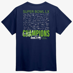 Seattle Seahawks Super Bowl LX Champions Autograph Signing Roster T-Shirt - College Navy cheap