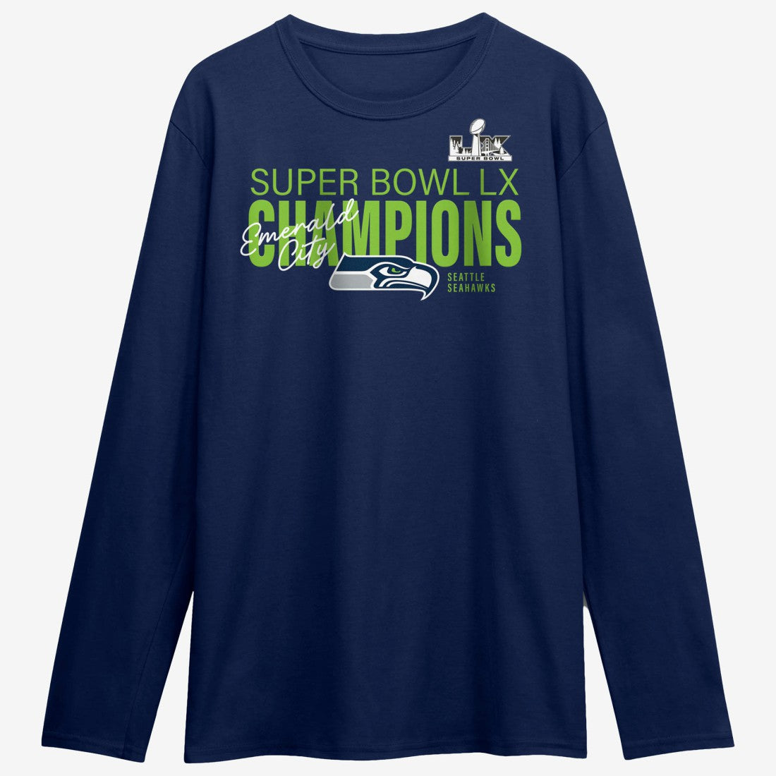 Seattle Seahawks Super Bowl LX Champions Autograph Signing Long Sleeve Roster T-Shirt - College Navy for sale