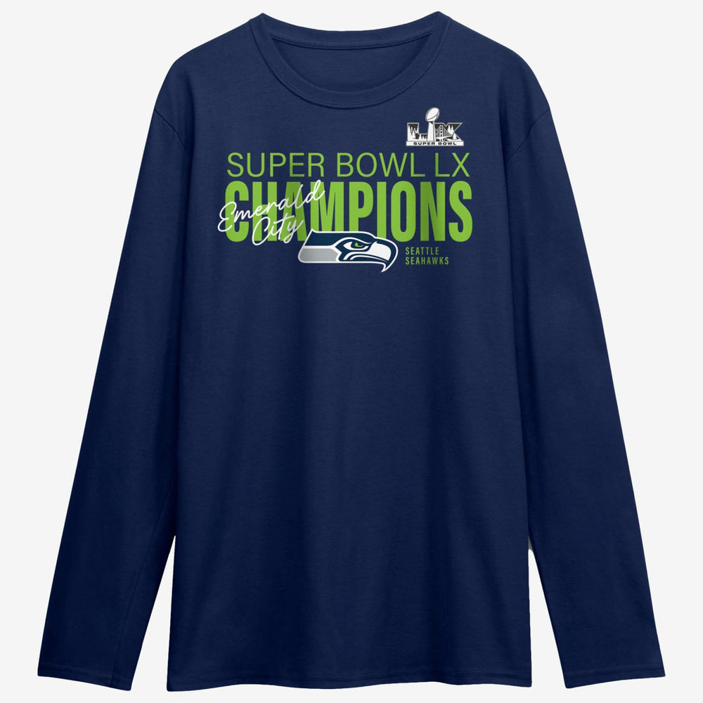 Seattle Seahawks Super Bowl LX Champions Autograph Signing Long Sleeve Roster T-Shirt - College Navy for sale