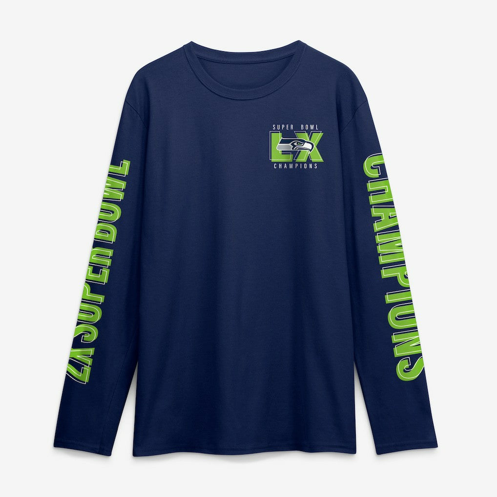 Seattle Seahawks Super Bowl LX Champions Own The Moments Long Sleeve T-Shirt - College Navy discount