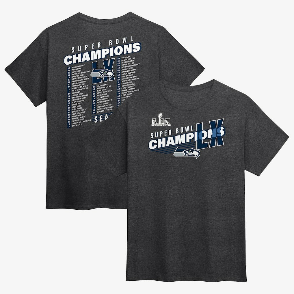 Seattle Seahawks Super Bowl LX Champions Best Teammates Roster T-Shirt - Heather Charcoal sale