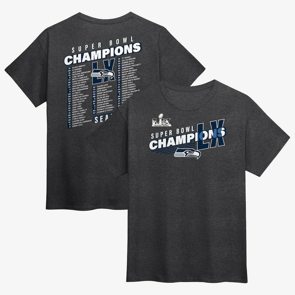 Seattle Seahawks Super Bowl LX Champions Best Teammates Roster T-Shirt - Heather Charcoal sale