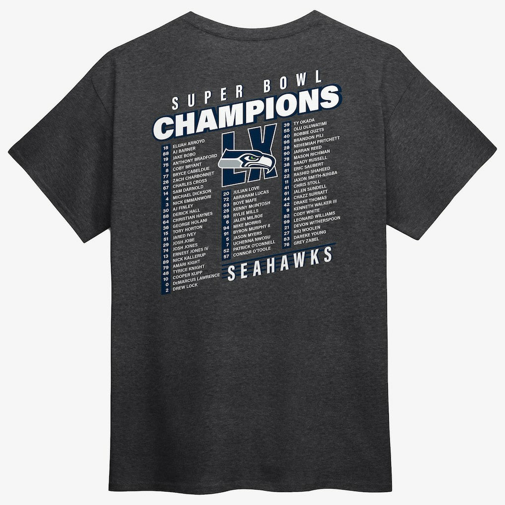 Seattle Seahawks Super Bowl LX Champions Best Teammates Roster T-Shirt - Heather Charcoal sale