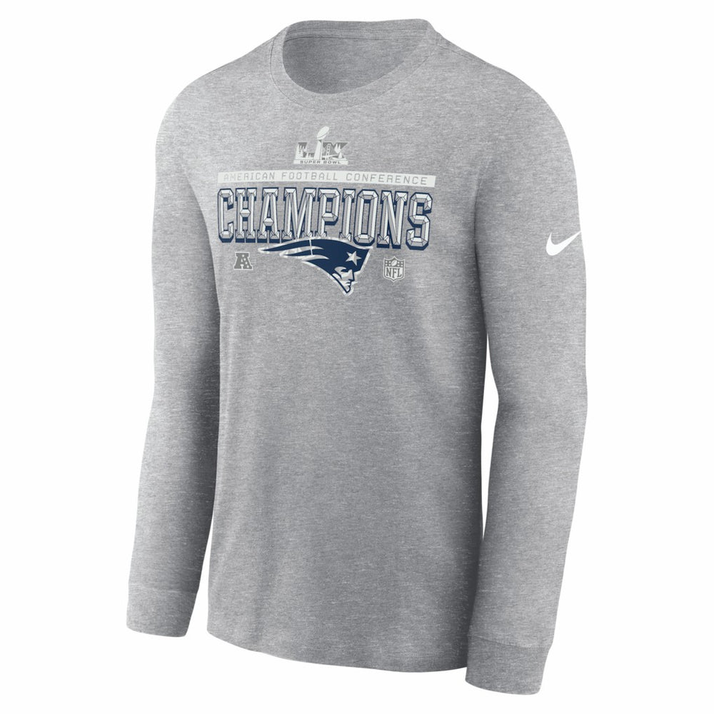 New England Patriots 2025 AFC Champions Locker Room Trophy Collection Long Sleeve T-Shirt - Heather Gray | Nike outlet