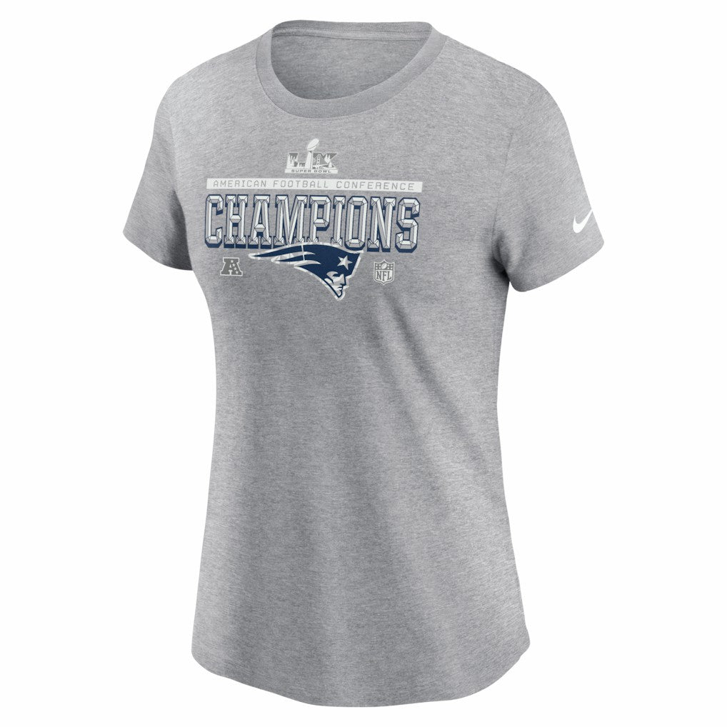 New England Patriots Women's 2025 AFC Champions Locker Room Trophy Collection T-Shirt - Heather Gray | Nike discount