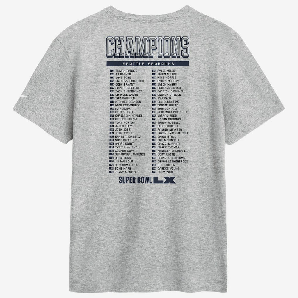 Seattle Seahawks Super Bowl LX Champions Ice Classic Roster T-Shirt - Heather Gray | Nike outlet