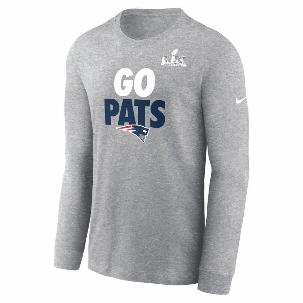 New England Patriots Super Bowl LX Fast As Fast Gets Long Sleeve T-Shirt - Heather Gray | Nike for sale