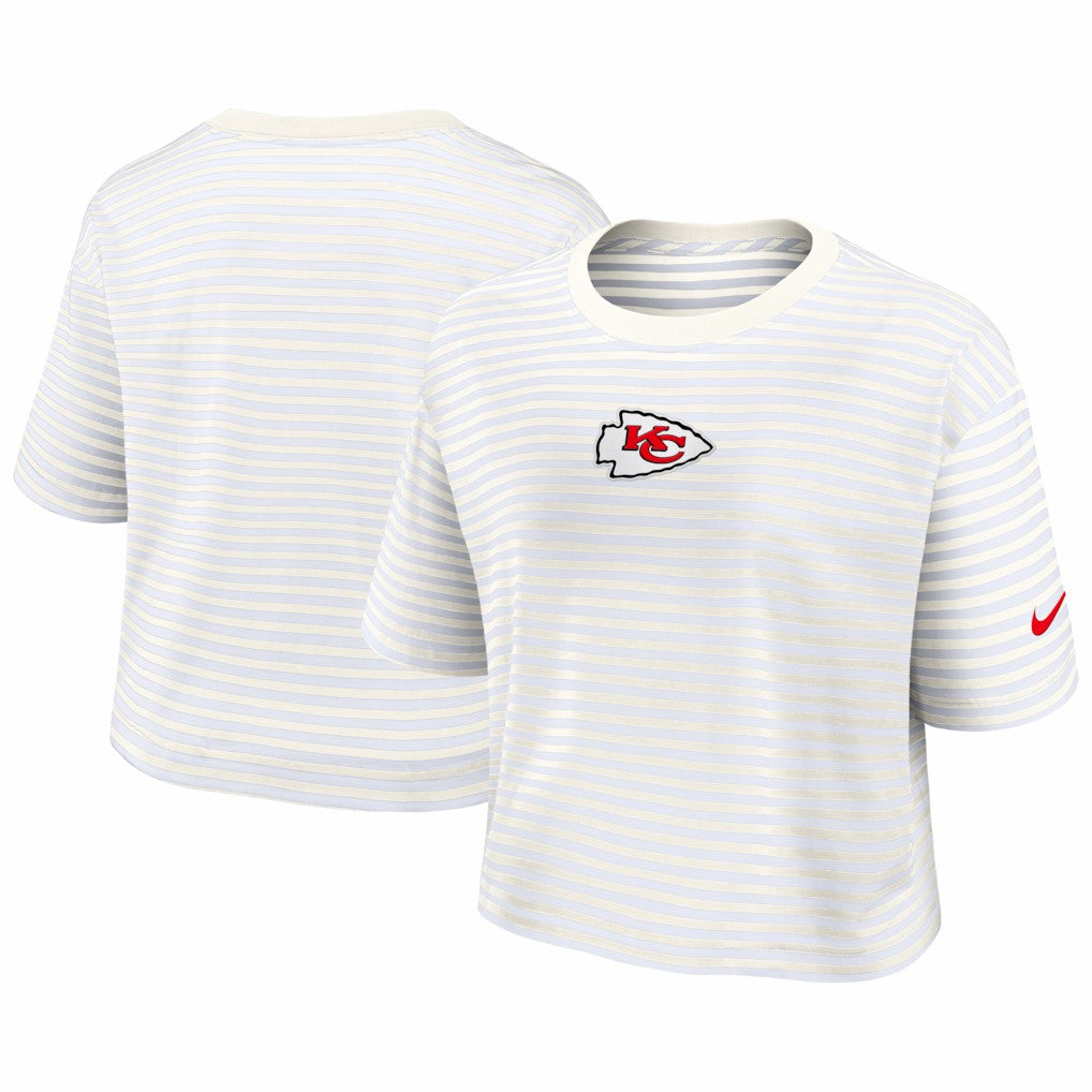 Kansas City Chiefs Women's Striped Cropped T-Shirt - Yellow/Cream | Nike outlet