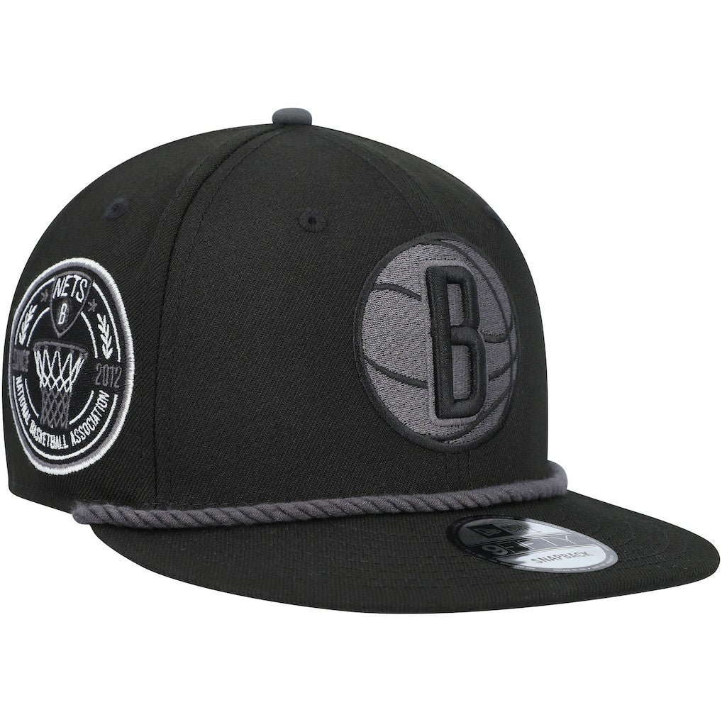Brooklyn Nets Back Laurels 9FIFTY Snapback Hat - Black | New Era for sale