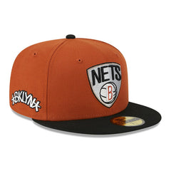 Brooklyn Nets Two-Tone 59FIFTY Fitted Hat - Rust/Black | New Era cheap