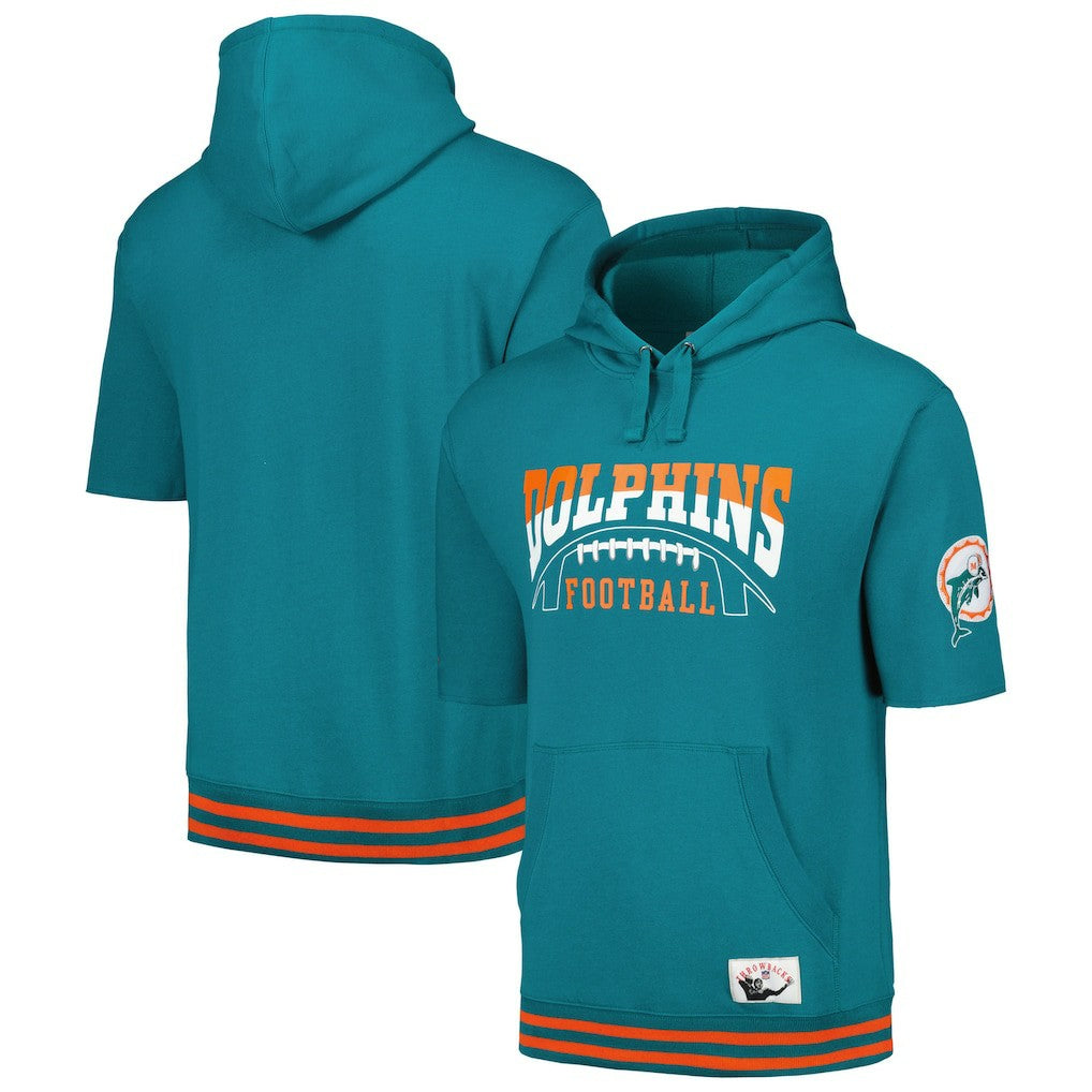Miami Dolphins Pre-Game Short Sleeve Pullover Hoodie - Aqua discount