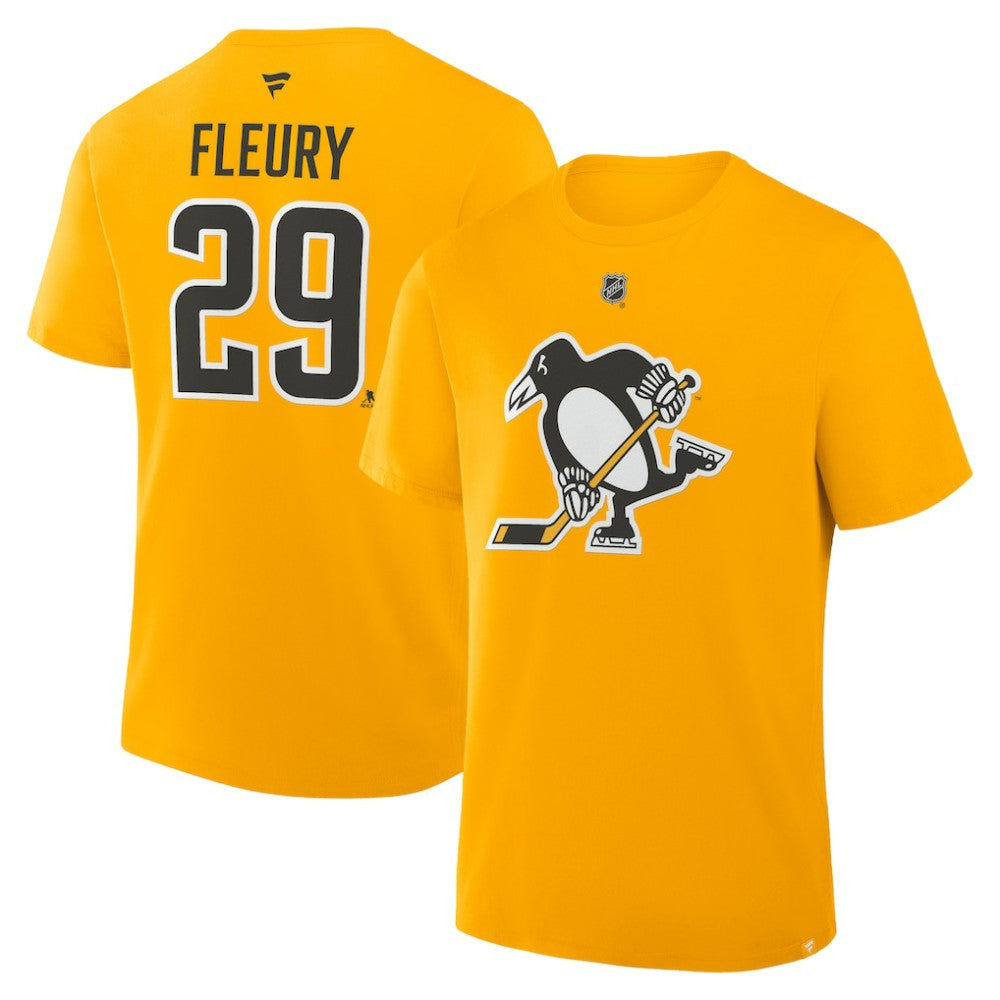 Marc-Andre Fleury Pittsburgh Penguins Fanatics Authentic Stack Name & Number T-Shirt Gold
